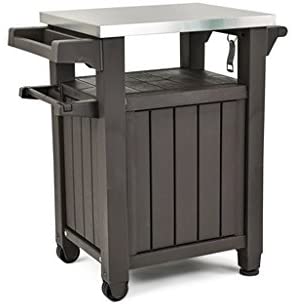 Tavolino da Giardino per Barbecue con Ruote 70x90x54 cm in Resina Keter Unity Antracite-5