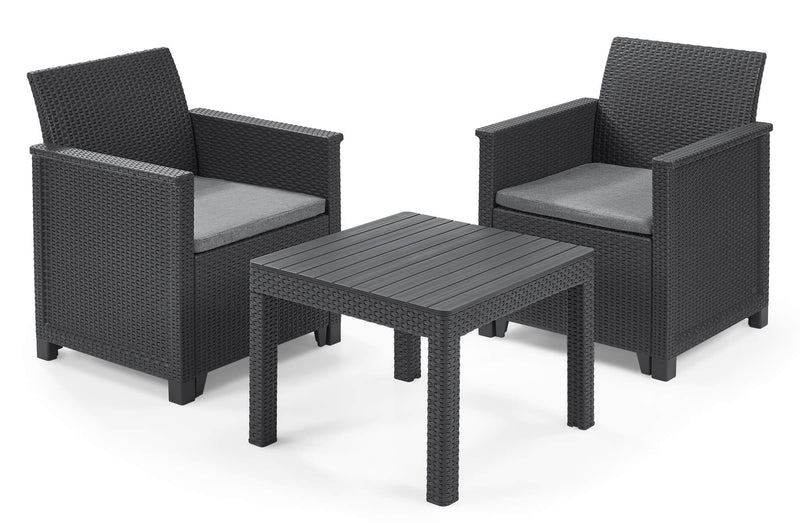 Set Tavolino e 2 Poltrone da Giardino Effetto Rattan Keter Emma Balcony Antracite-1