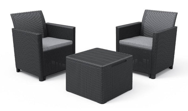 online Set Tavolino e 2 Poltrone da Giardino Effetto Rattan Keter Claire Balcony Antracite