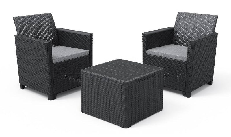 Set Tavolino e 2 Poltrone da Giardino Effetto Rattan Keter Claire Balcony Antracite-1