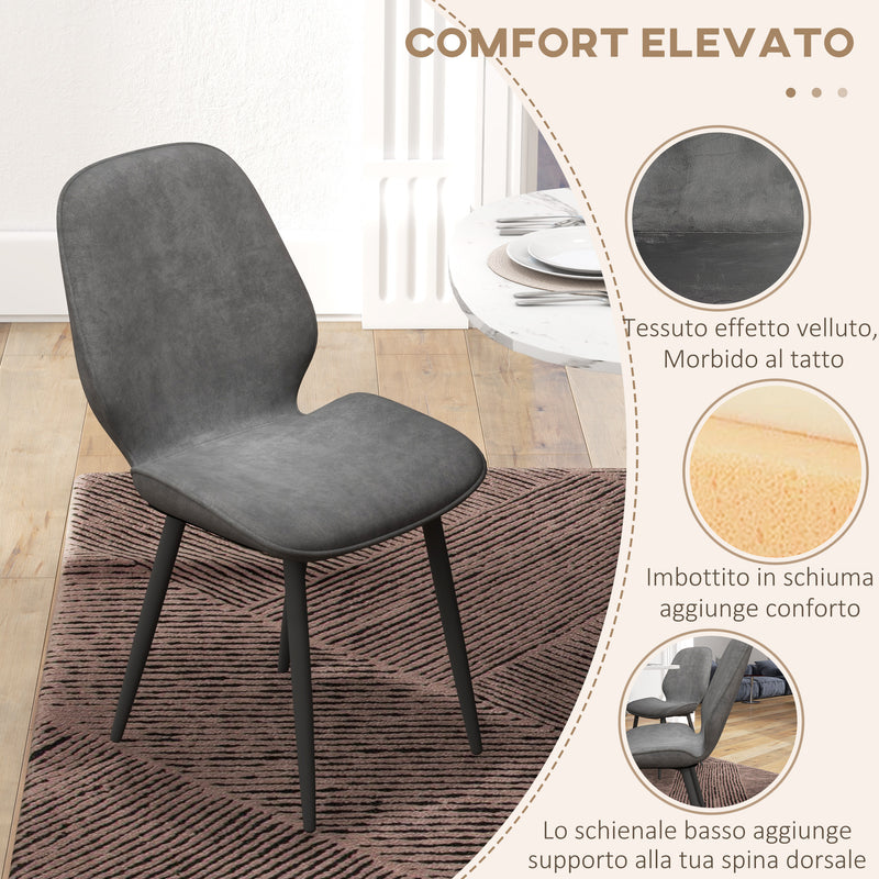 Set 4 Sedie 46x56x86 cm in Tessuto Effetto Velluto Grigio – acquista su  Giordano Shop