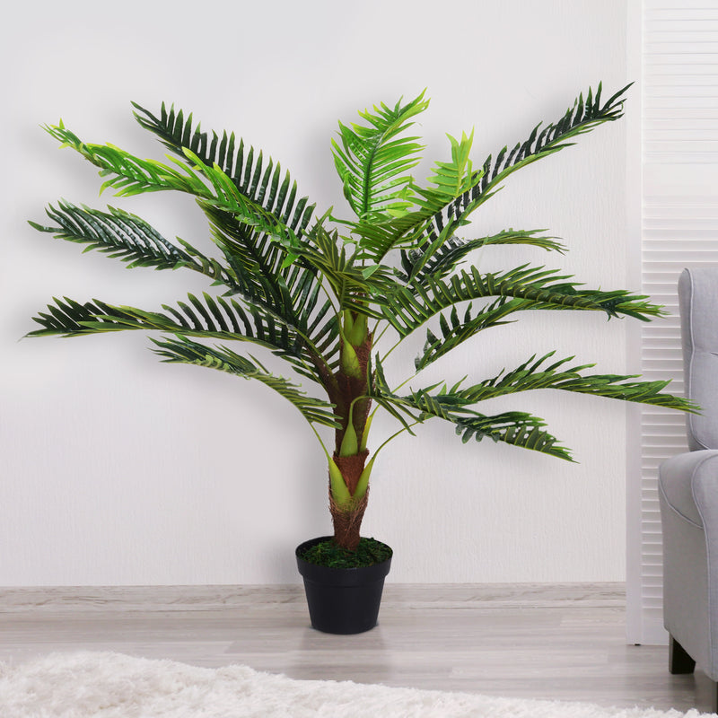 Pianta Artificiale Palma Cycas da Interno e Esterno H123 cm con Vaso Verde-2