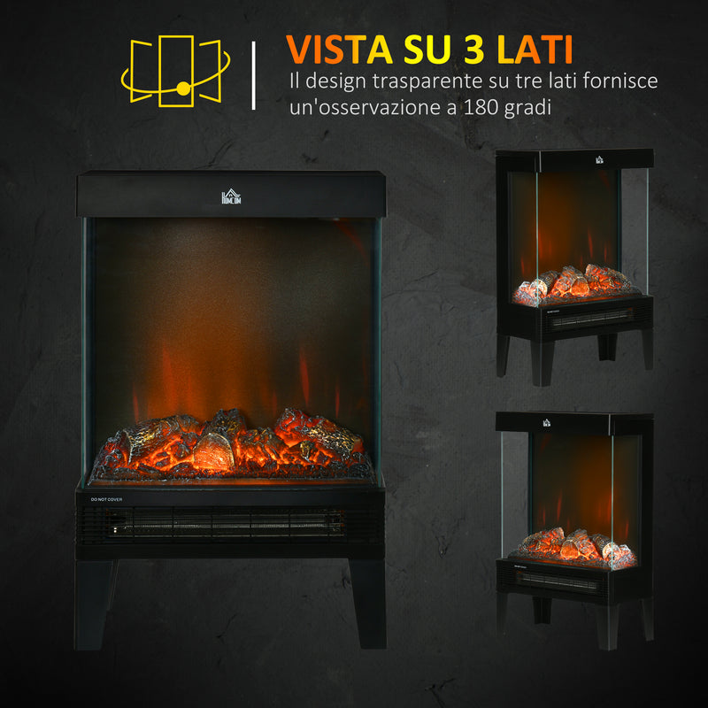 Camino Elettrico 2000W 40,5x20x62 cm con LED Effetto Fiamma Nero-5