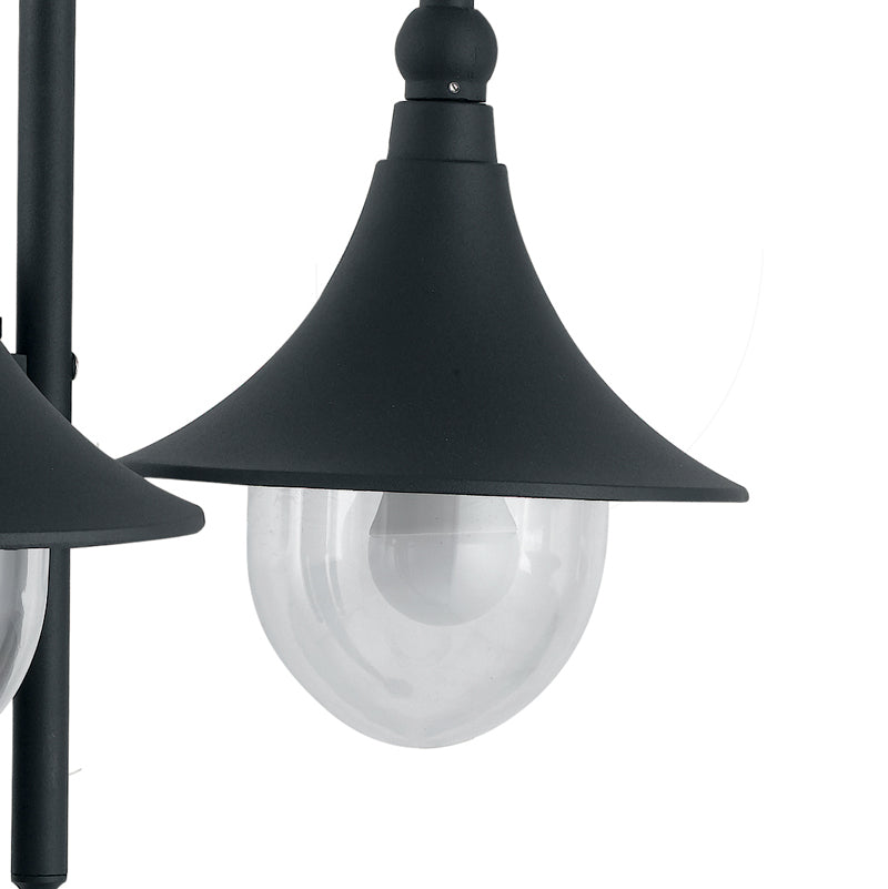 Lampione Tre Luci Impermeabile Alluminio Nero Diffusore E27 Intec LANT-PAVIA-P3-2