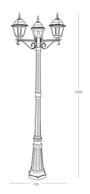 Lampione Tre Luci Alluminio Nero diffusori Vetro Tenuta Stagna E27 Intec LANT-ROMA/P3-4