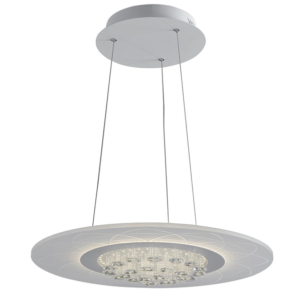 sconto Lampadario Sospeso Tondo Bianco Metallo Acrilico Cristalli Led 42 watt Luce Naturale