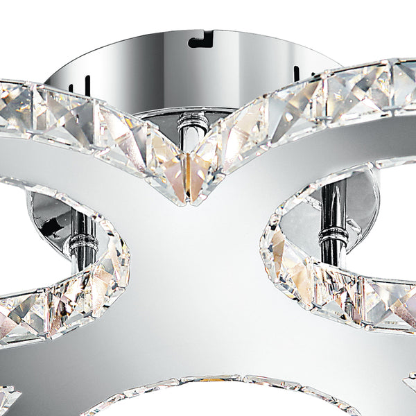 sconto Plafoniera Moderna 3 Anelli Metallo Cromo Cristalli K9 Interni Led 27 watt Luce Naturale