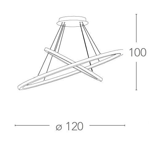 Lampadario Due Anelli Metallo Cromato Cristalli K9 Sospesione Led 54 watt Lune Naturale Ambiente LED-MELODY/S120-4