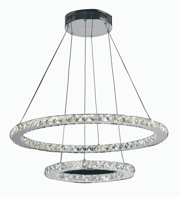 Lampadario Sospensione Anelli Metallo Cromo Cristalli K9 Led 44 watt Luce Naturale sconto