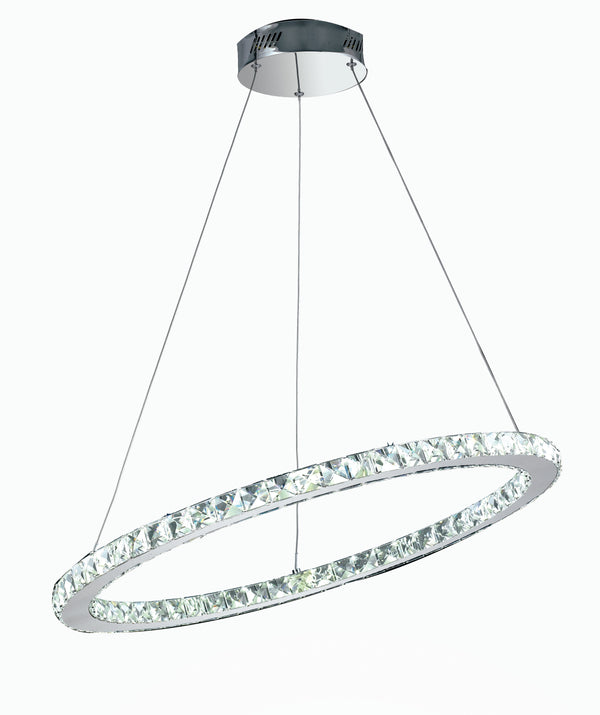 Sospensione Anello obliquo Cristalli K9 Metallo Cromo Lampadario Led 36 watt Luce Naturale online