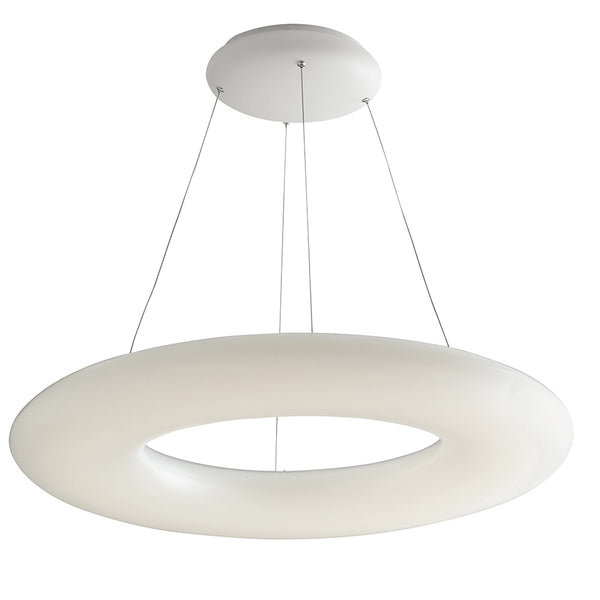 acquista Lampadario Matello Bianco Anello opale Sospensione Moderna Led 80 watt Luce Naturale