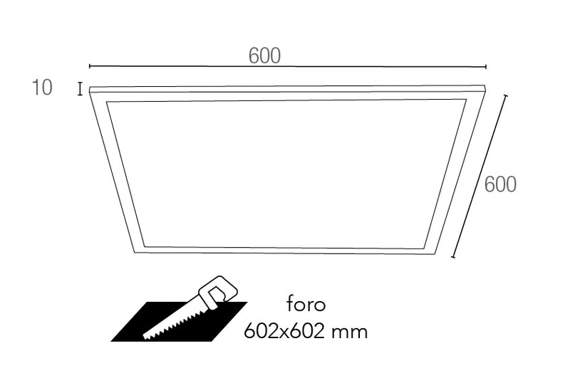 Faretto Incasso Alluminio Quadrato Bianco Controsoffitto Led 40 watt 5000 K Intec LED-PANEL-F-60X60-4