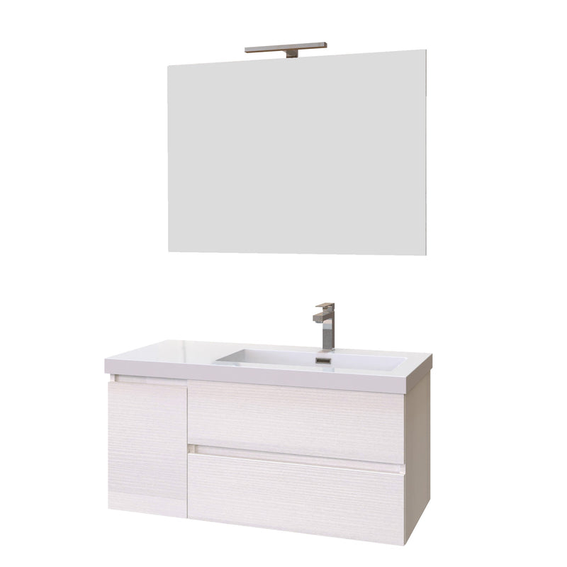 Mobile Bagno Sospeso 100 cm Lavabo e Specchio Bonussi Pegaso Bianco Larice-1