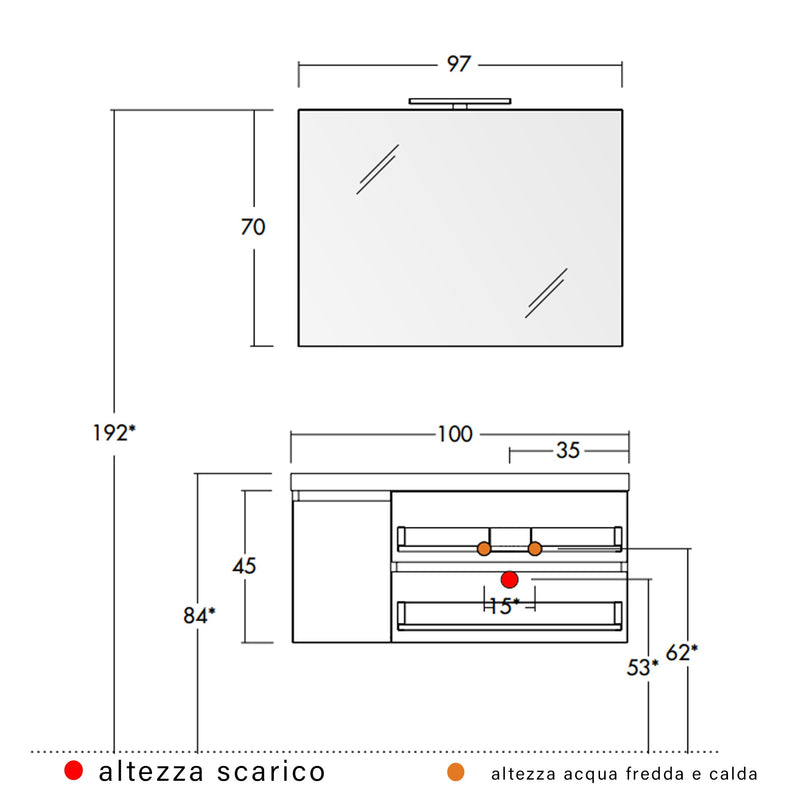 Mobile Bagno Sospeso 100 cm Lavabo e Specchio Bonussi Pegaso Bianco Larice-5