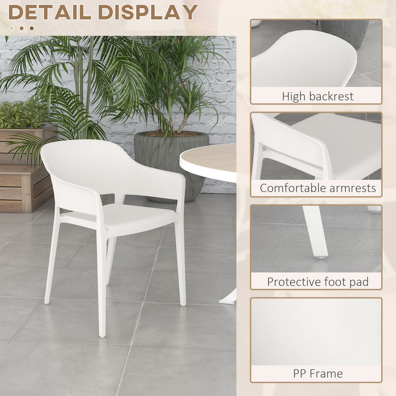 Set 4 Sedie da Giardino  Impilabili con Braccioli e Schienale Alto 56x54,5x77,5 cm in Plastica Bianco-6