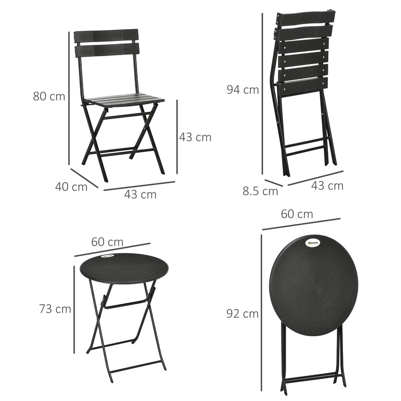 Set Tavolino e 2 Sedie Pieghevoli da Giardino in Acciaio e HDPE