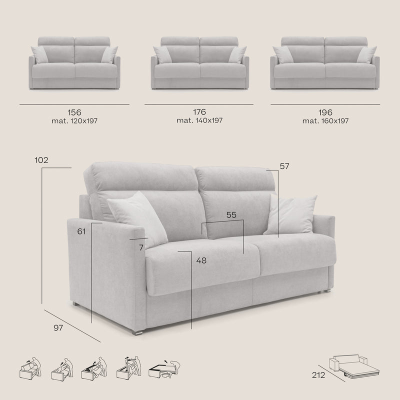 Divano Letto 2 Posti 176x102x97 cm Margot in Tessuto Grigio-7