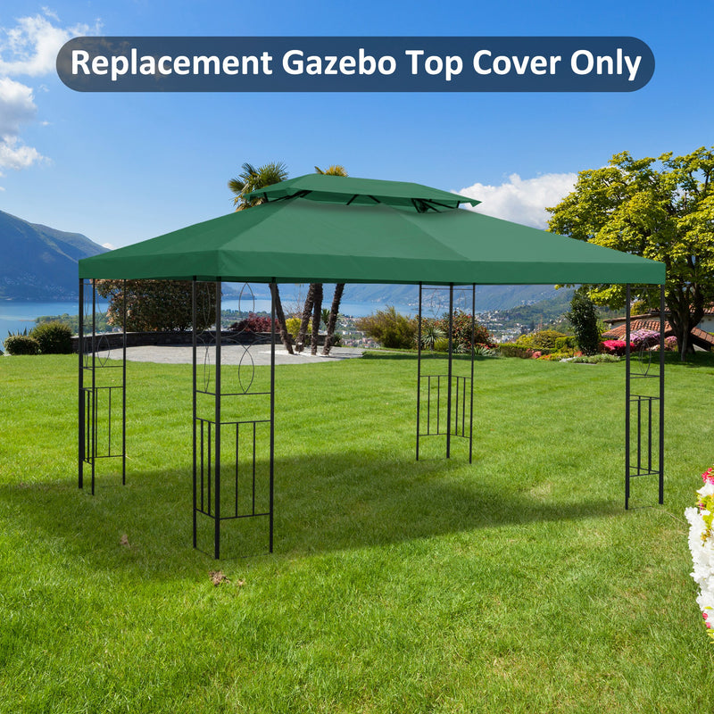 Copertura per Gazebo  a 2 Livelli  con Cinghie e 10 Fori di Drenaggio 4x3m in Poliestere Verde-2