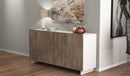 Credenza Carlile Bianco e Rovere Chiaro 150x40x76 h cm in Truciolare bilaminato Rovere grigio-3