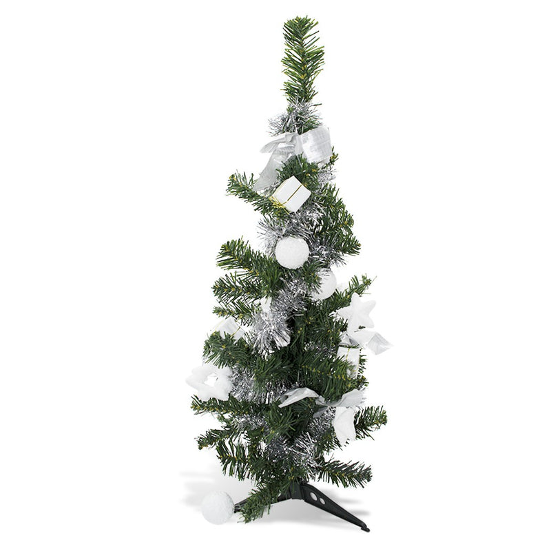 Albero di Natale da tavola verde e grigio 60H cm con decorazioni su rami-4