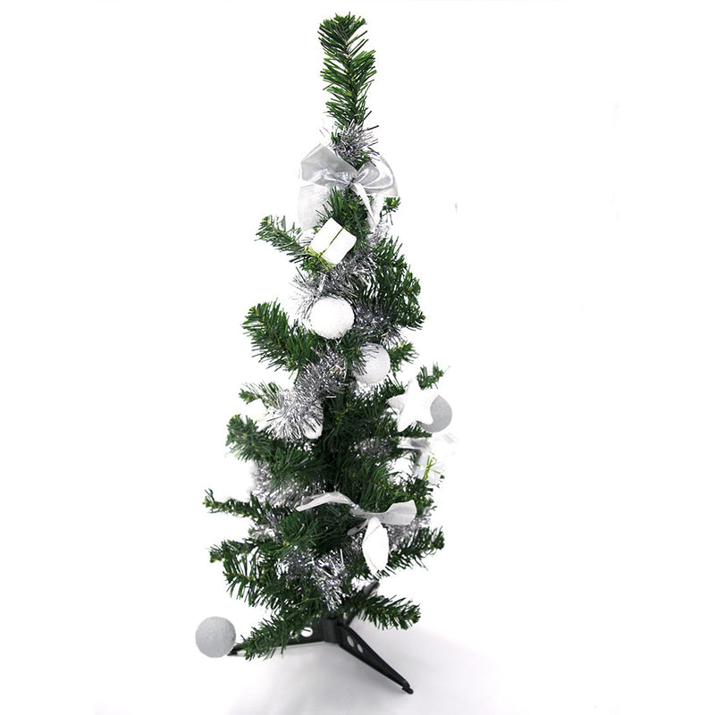 Albero di Natale da tavola verde e grigio 60H cm con decorazioni su rami-5