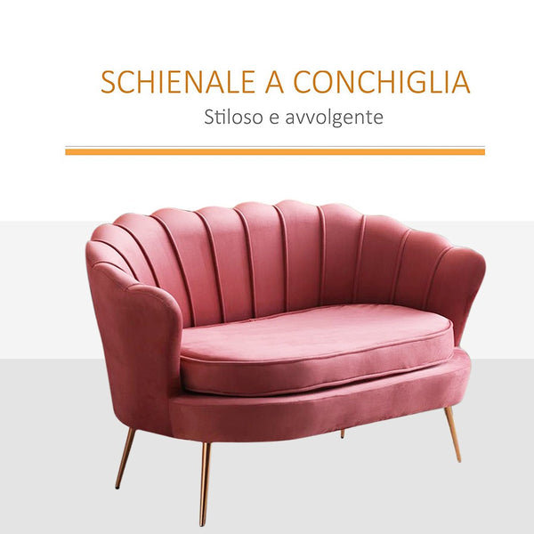 Divano salotto 122x73x78 cm 2 Posti in Velluto Seduta a Conchiglia Lola Rosa antico online