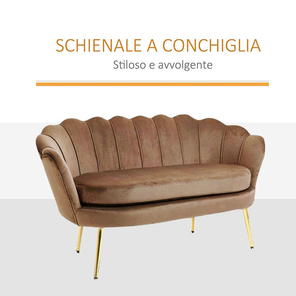 sconto Divano salotto 122x73x78 cm 2 Posti in Velluto Seduta a Conchiglia Lola Marrone