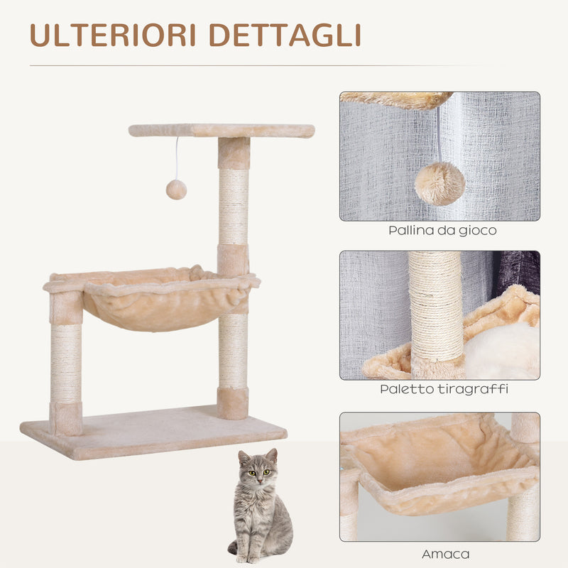 Torre Tiragraffi per Gatti 50x36x70 cm in Legno e Peluche Beige-5