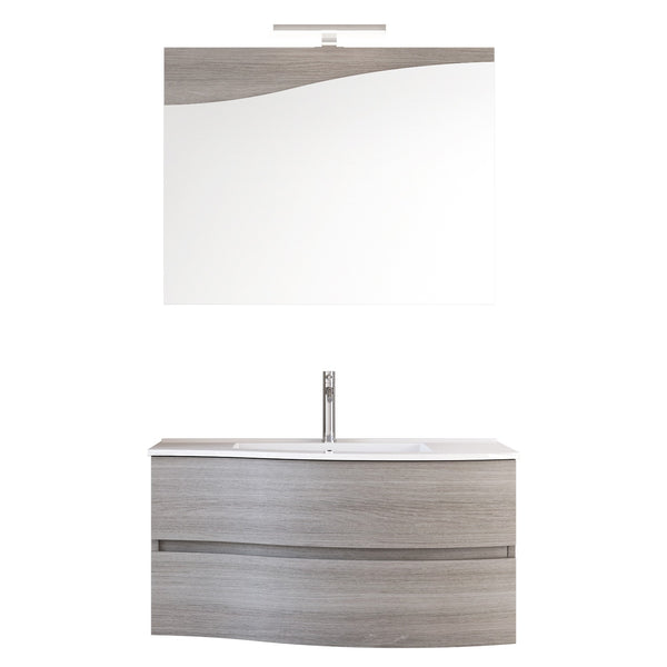 Mobile Bagno Sospeso 90 cm Lavabo e Specchio Bonussi Corona Legno Grigio Eucalipto sconto