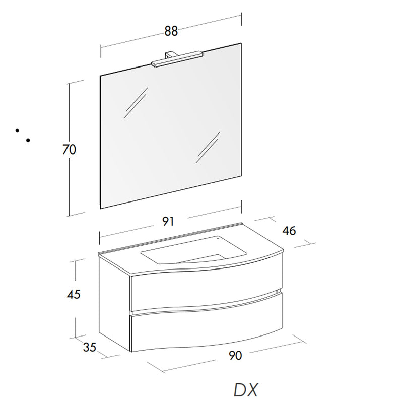 Mobile Bagno Sospeso 90 cm Lavabo e Specchio Bonussi Corona Legno Grigio Eucalipto-6