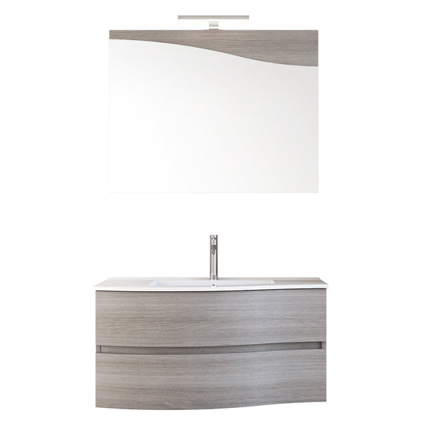 sconto Mobile Bagno Sospeso 90 cm Lavabo e Specchio Bonussi Corona Legno Grigio Eucalipto