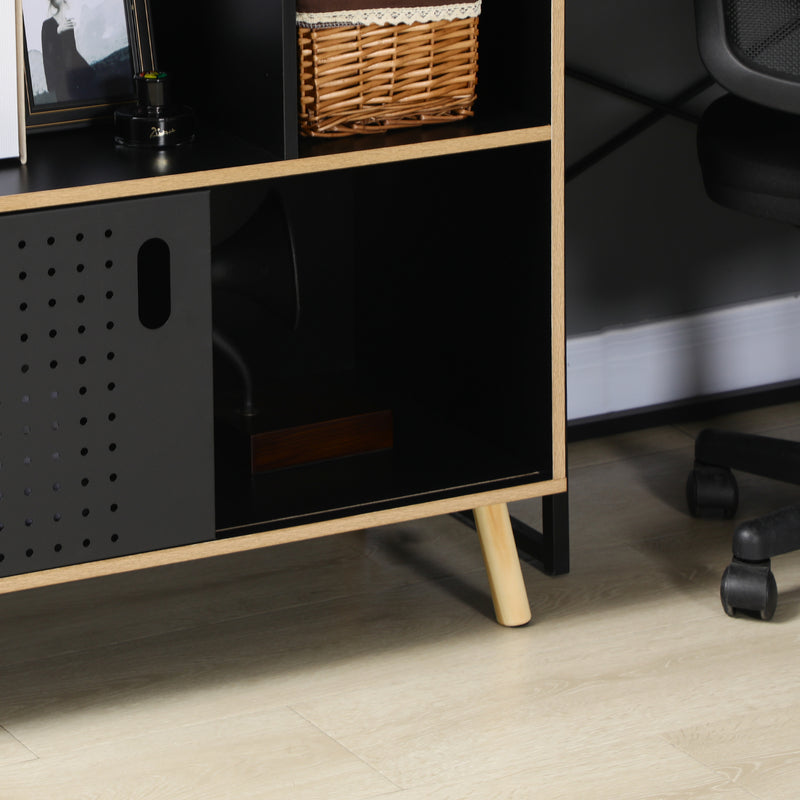 Libreria Moderna 80x40x165 cm in MDF e Truciolato Nero e Legno Naturale-9