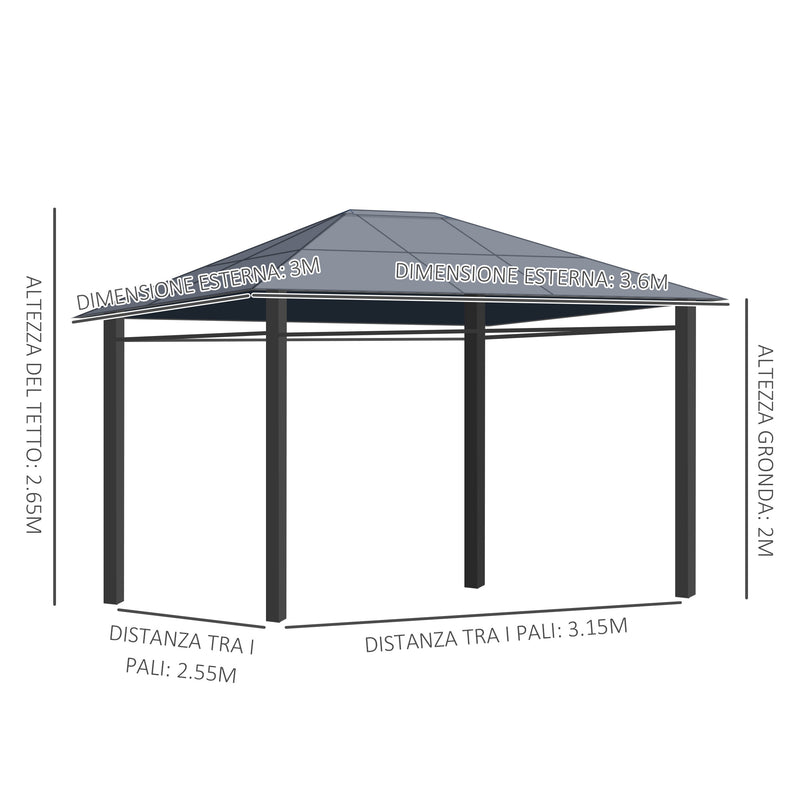 Gazebo da Giardino con Zanzariera 3,6x3m Tetto in Policarbonato Marrone –  acquista su Giordano Shop