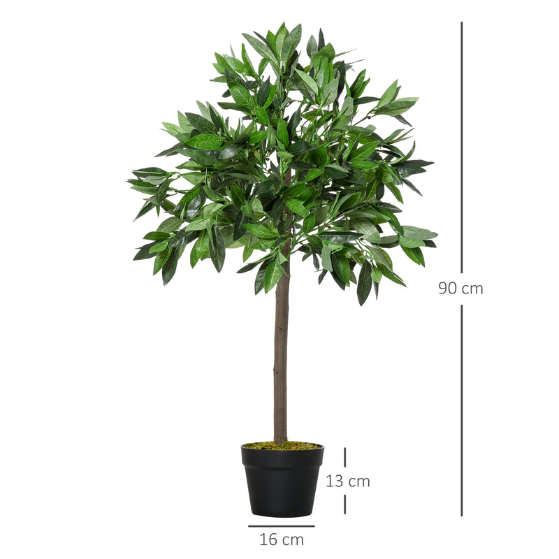 Set di 2 Alberi Artificiali di Alloro per Interni ed Esterni H90 cm con Vaso Verde-3