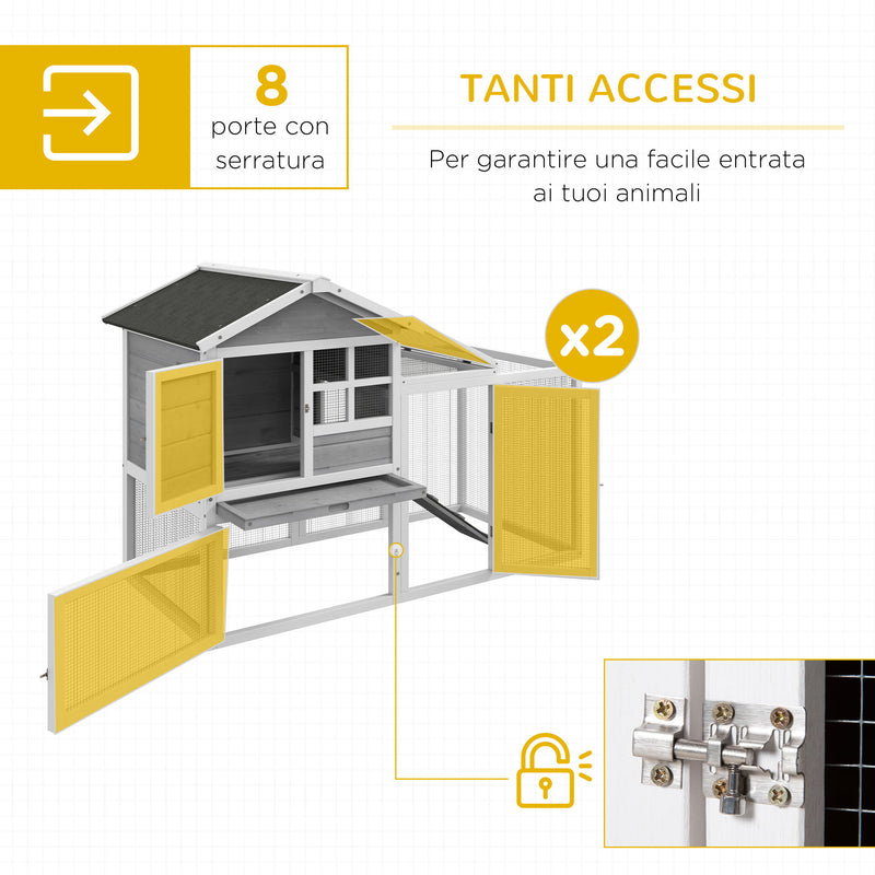 Gabbia per Conigli Conigliera 259x64x92 cm 2 Casette con Rampe Recintata in Legno Grigia-6