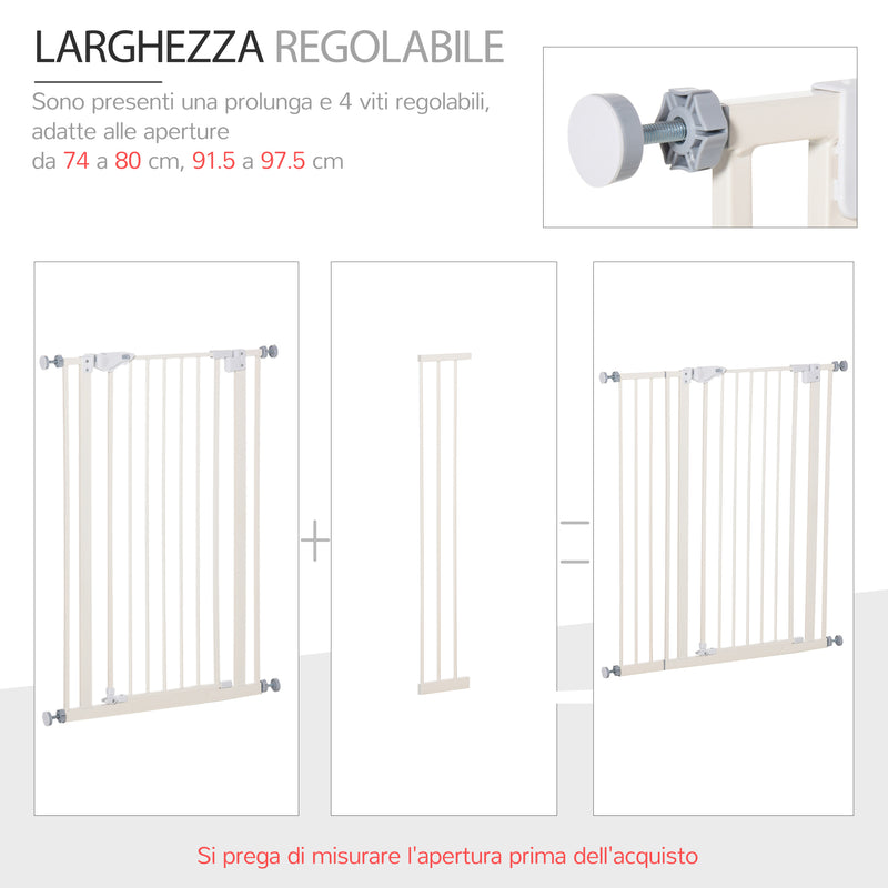 Cancelletto per Bambini in Metallo, Cancello per Scale e Porte con Apertura  75-107cm, Serratura Doppia, Bianco