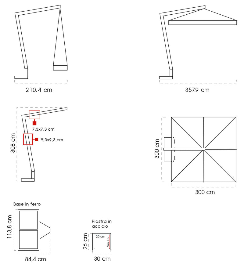 Ombrellone da Giardino Decentrato 3x3m in Legno Telo in Acrilico con Balza Danieli San Francisco Ecrù-5