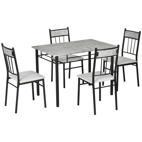 Set da Pranzo Tavolo e 4 Sedie Seduta Imbottita in Metallo e MDF Grigio e Nero prezzo