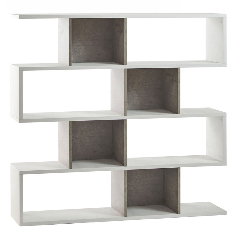 Libreria Modulare 4 Ripiani 150x144x38 cm Ossido Bianco/Cemento-1