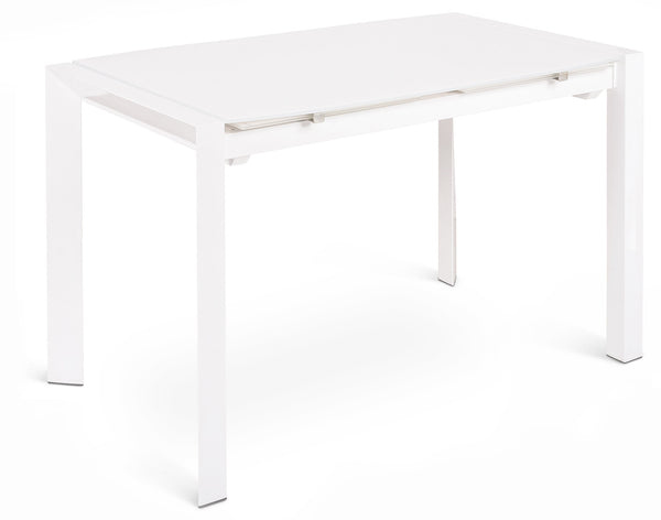 Tavolo Allungabile 136/236x85x76 cm in Metallo con Top in Vetro Bianco sconto