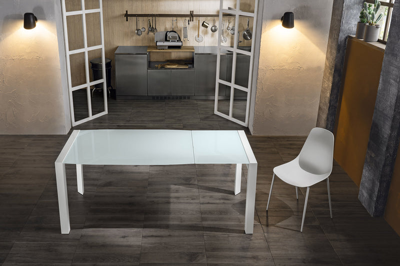 Tavolo Allungabile 136/236x85x76 cm in Metallo con Top in Vetro Bianco-2