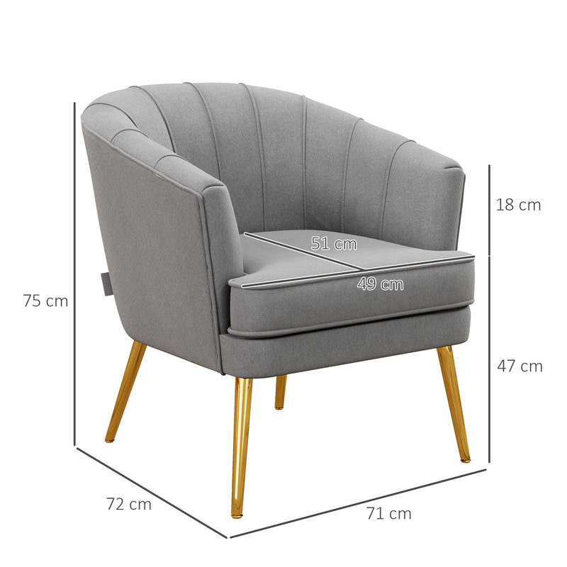 Poltrona Imbottita 71x72x75 cm in Velluto Grigio-3