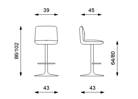 Set 2 Sgabelli 39x45xH86/102 cm in Microfibra Teo Grigio Scuro-6