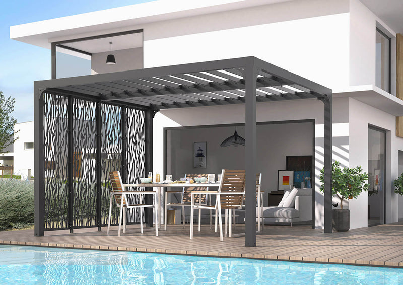 Pergola da Giardino 3,6x3 m in Alluminio con 4 Pannelli Moucharabieh Grigio Antracite-2