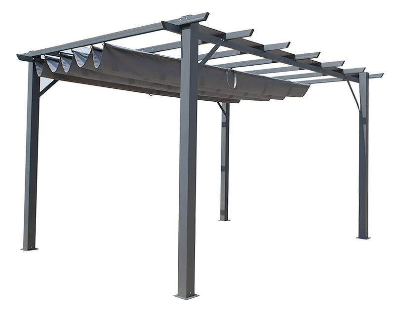 Pergola da Giardino 4x3x2,3 m in Alluminio Grigio Antracite con Telo di Copertura 140g/mq Grigio-6