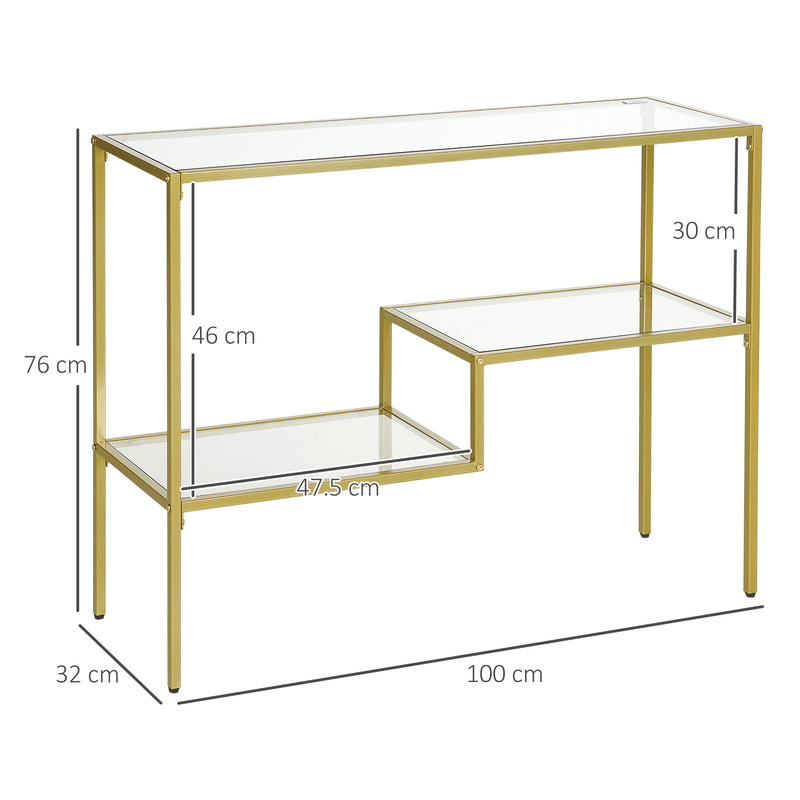 Consolle 100x78 cm con ripiano in vetro e metallo oro