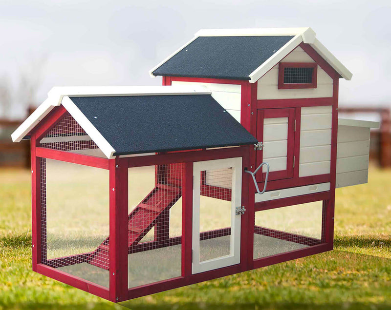 Pollaio da Giardino 152x62x92 cm Per 3 Galline in Legno Rosso e Bianco-2