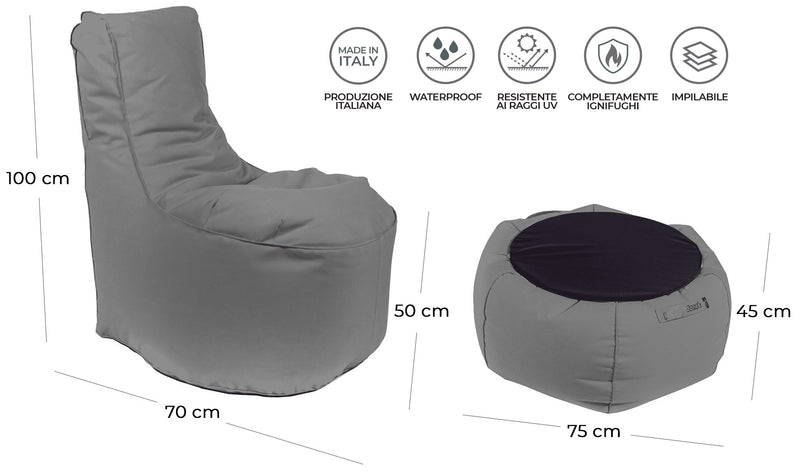 Poltrona Pouf e Tavolino in Acrilico Pomodone Grigio Scuro-5