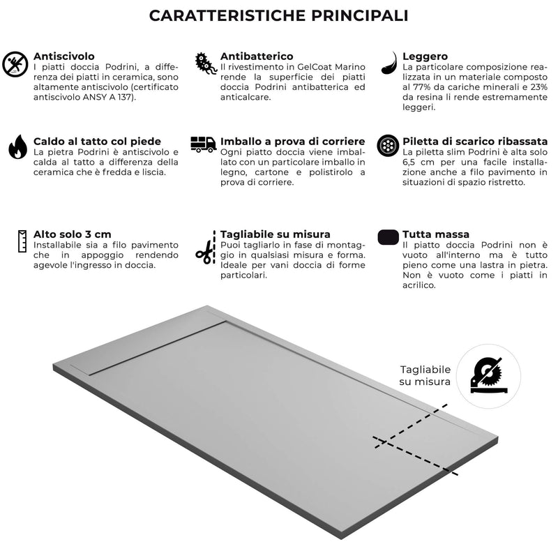 Piatto Doccia in Pietra Bonussi Kamet Grigio Chiaro Varie Misure-3