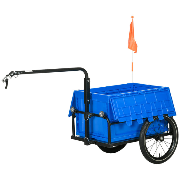 Rimorchio Bici ad Altezza Regolabile con Box Portaoggetti da 65L in Plastica 145x61x76/81 cm in Acciaio Blu online